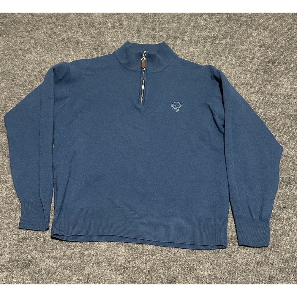 Marbas Women's 1/4 Zip Blue Wool Sweater The Vintage Club